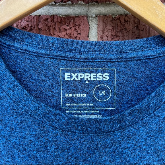 Express Heathered Blue Crewneck Slim Stretch Short Sleeve Tee Shirt - Picture 2 of 3